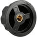 A black plastic Avantco control knob with a gold center and metal nut.