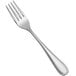 A close-up of a Bon Chef Ravello stainless steel dinner fork with a silver handle.