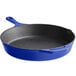 A Valor Galaxy Blue enameled cast iron skillet with a helper handle.