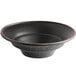 An Acopa black matte stoneware pasta bowl with a brown rim.