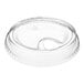 A clear plastic Choice sip-through lid with an extra-wide opening and a hole in it.