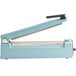 A blue and silver Thunder Group manual impulse bag sealer with a black handle.