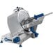 An Edlund compact manual meat slicer with a blue handle.