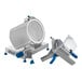 An Edlund manual meat slicer with blue knobs and a silver blade.