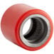 A red polyurethane wheel with a metal ring on a white background.