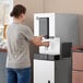 A woman using a Hoshizaki countertop ice maker and water dispenser.