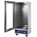 A stainless steel full height proofing cabinet with a clear door open.