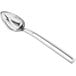 A Vollrath stainless steel slotted oval serving spoon with an open handle.