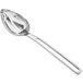 A Vollrath stainless steel slotted oval serving spoon with an open handle.