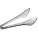 A pair of American Metalcraft stainless steel serving tongs with holes in them.