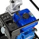 A close-up of a blue and black DuroMax water pump engine.