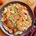 A plate of Zatarain's Jambalaya rice with shrimp and sausage.