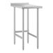 A stainless steel Advance Tabco filler table with metal legs.