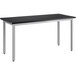 A grey National Public Seating science lab table with a white top and silver legs.