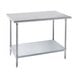 An Advance Tabco stainless steel work table with galvanized undershelf.