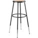 A black National Public Seating lab stool with a wooden seat and silver legs.