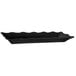 A black rectangular melamine display tray with wavy edges.