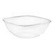 A Visions clear plastic bowl with a silver rim.