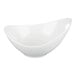 A white porcelain serving bowl with a modern design and a cut-out handle.