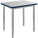 a table with a blue top