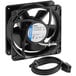A black fan motor with a wire.