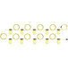 A yellow work light string with a yellow wire and plastic cages on the ends.