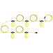 A group of yellow wire lights with plastic cages.