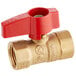 A brass ServIt bullet pipe valve with a red handle.