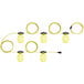 A group of yellow Voltec U-Ground work lights with yellow plastic cages on wires.