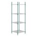 A white wire shelving unit with green Regency+ drop mats on four shelves.