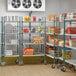 A Regency green wire shelving kit in a school kitchen.