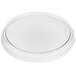 A clear plastic container with a round clear plastic lid.