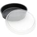 A black round pan with a clear American Metalcraft plastic lid on top.