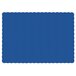 A navy blue rectangular placemat with a scalloped edge and white border.