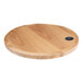 A BFM Seating round natural ash veneer wood table top with a circular edge.