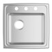 A stainless steel Zurn Elkay sink bowl with three faucet holes.