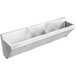 A stainless steel Elkay wall mounted surgeon scrub sink with three compartments.