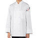 A person wearing a white Uncommon Chef long sleeve chef coat with a mesh back.