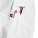 A white long sleeve chef coat with mesh back and a pocket.