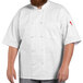 A man wearing a white Uncommon Chef short sleeve chef coat with mesh back.