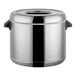 A Zojirushi stainless steel food container with a lid.