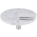 A round stainless steel Waring julienne disc with holes.