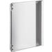 A white rectangular metal door with a silver metal frame.