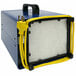 An OdorStop OS3500UV ozone generator and UV air purifier in a blue and yellow box with yellow wires.