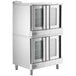 A stainless steel Main Street Equipment double deck convection oven with glass doors.