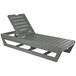 A grey wooden chaise lounge with a wooden frame.