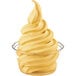 A clear plastic bowl of yellow DOLE Soft Serve Mango.