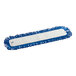 A blue and white Lavex microfiber dust mop pad with fringes.