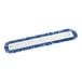 A blue and white fringed Lavex microfiber dry mop pad.