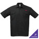 A black short sleeve unisex work shirt with button front and two chest pockets, available in XL size.